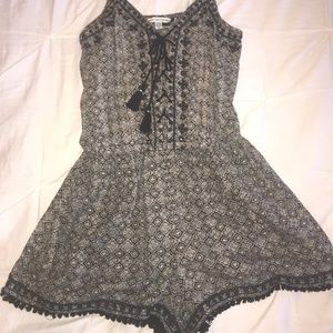 Navy Embroidered Tassel Romper